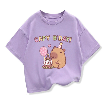 Kids Loose Clothes Short Sleeve T-shirt 2025 Boys Girls Cotton O-neck Tops Tee Summer Children Clothes Cute Capybara Printed