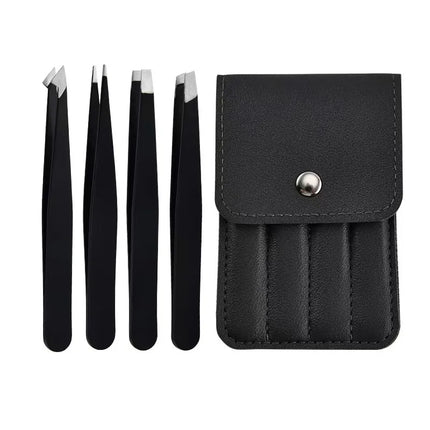 CNK  Wholesale  Stainless Steel Black Eyebrow Tweezer with Slant and Flat Point Beauty Tools for Eyebrows & Ingrown Hair Removal