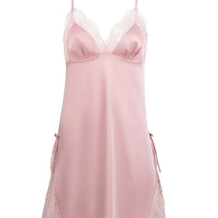Sexy Lace Splice Sleeveless V-Neck Halter Sleep Dress Large Size Summer Split Bottom Home Clothes Short Skirt Thin Model