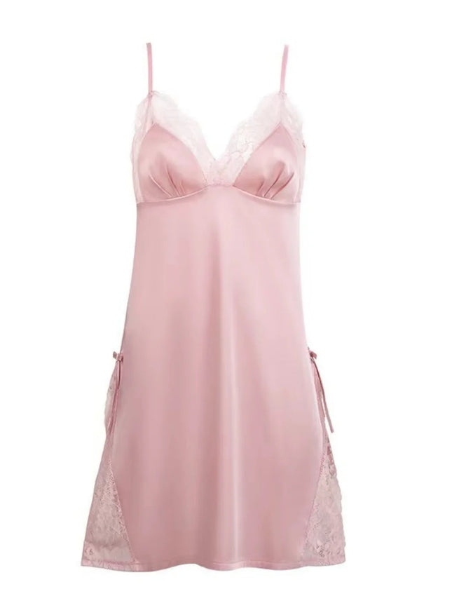 Sexy Lace Splice Sleeveless V-Neck Halter Sleep Dress Large Size Summer Split Hem Home Clothes Short Skirt Thin Style