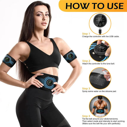 Smart EMS Ab Stimulation Belt - Rechargeable Muscle Toner for Home Gym Fitness & Body Contouring