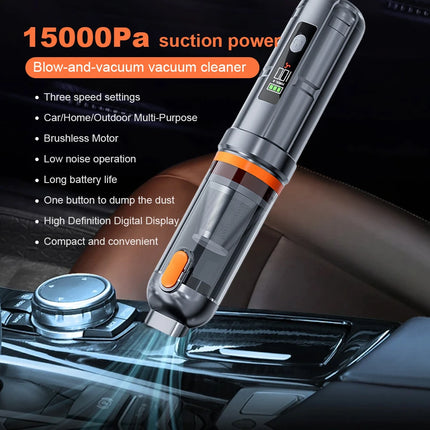 15000PA Car Vacuum Cleaner with Brushless Motor Handheld Vacuum Portable Cordless Compressed Air Duster for Car Home Office Pet