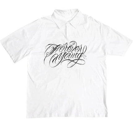Mens Casual Collar T-shirt Tennis Shirt West Coast Hip-Hop Chicano Y2K High American Spring Summer Men Harajuku Gothic