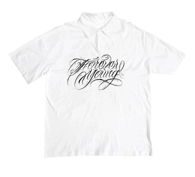 Mens Casual Collar T-shirt Tennis Shirt West Coast Hip-Hop Chicano Y2K High American Spring Summer Men Harajuku Gothic