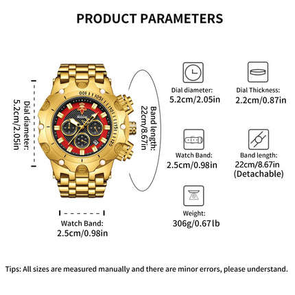 YaLaLuSi Men's Multifunctional Luxury Watch, Gold Strap with Atmospheric Dial, Fashionable and Practical Gift Box