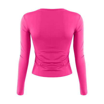 Women Fashion Casual Long Sleeve T-Shirt Lady Minimalist Style Solid Color Round Neck Top Female Casual Skinny Daily Clothes