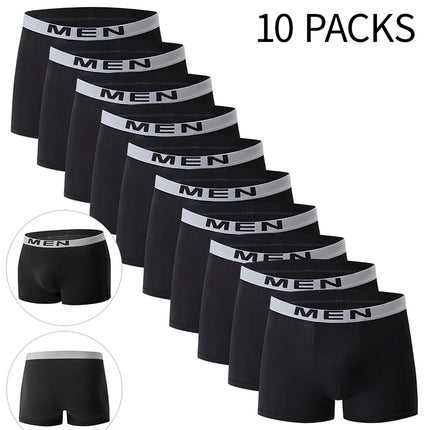 4/10 Piece Men's And Teenagers' Four Season Black Basic Versatile Elastic Waisted Underwear Boxer Shorts Plus Size Sport Shorts