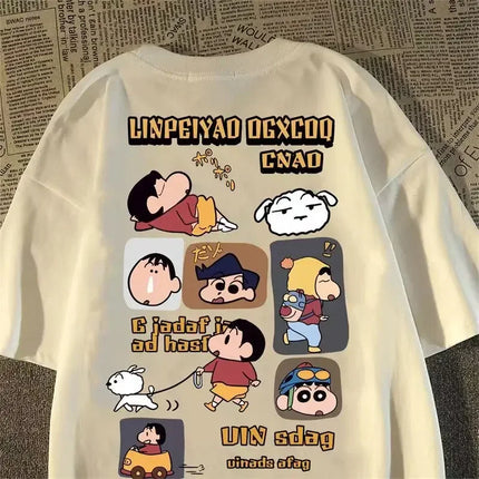 Crayon Little New Japanese Anime Printed Cotton T-shirt Cute Style Women's Short Sleeve T-shirt Personality High-Quality Tops