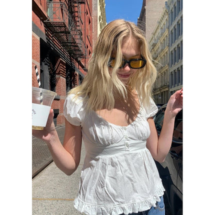 Xingqing Ruffle Top Buttons Y2K Kawaii Women Crop Tops Cute E-girl Short Sleeve T-shirt Sweet Fairy Core Clothes Summer 2024 Vest