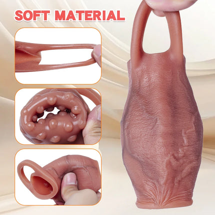 Thicken Cock Sleeve Lock Sperm Penis Ring Adult Men Sex Toy Enlarged and Soft Silicone Dick Sleeve Enlargement Sexy Toy Male 18+