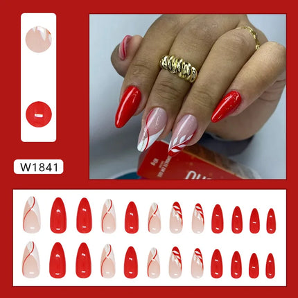 Thousands Stars 24 Pcs Press on Nails Pink Nail Polish Glossy Artificial Finger Manicure Reusable False Nails for Women