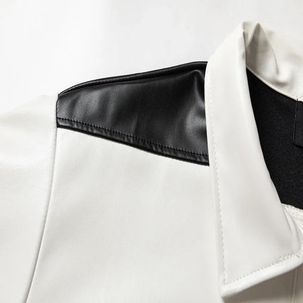 Splice Color Stripe Pu Leather Lapel Collar T Shirt Black Purple Red Polo Shirt Men Women High Quality Casual Short Sleeve Tops