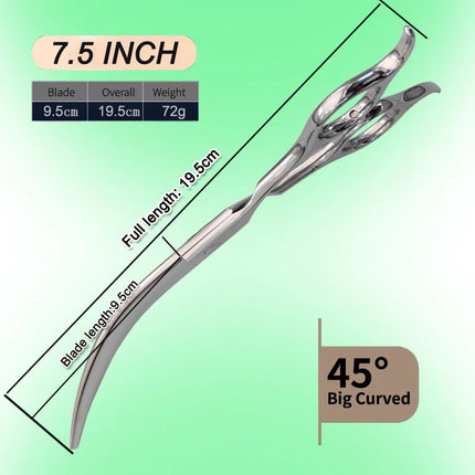 Dog grooming hair clippers, 7.5 ", super large 45 ° curved scissors,Pet Bend Scissor, fine dog hair trimming tool Shears
