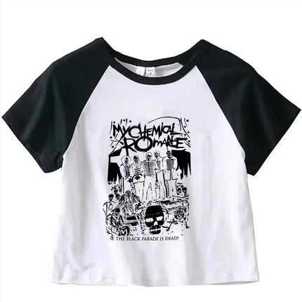 My Chemical Romance Graphic Crop Top Girl Cyber Y2K Kawaii Fashion Harajuku Crop Top Summer Sport T-Shirt Jogging Short Sleeve