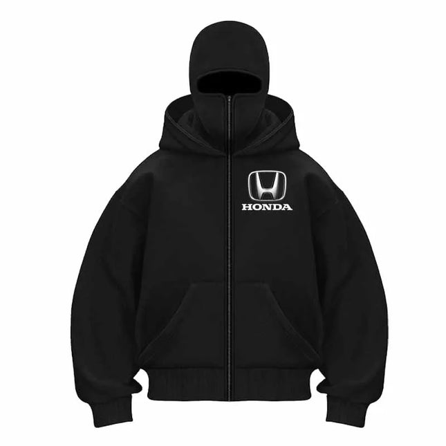 2026 Honda Logo Men and  Balaclava Y2K Gothic Winter New Item Double Hooded Sweatshirt Men's Hooded Mask Zipper Sportswear  Swea