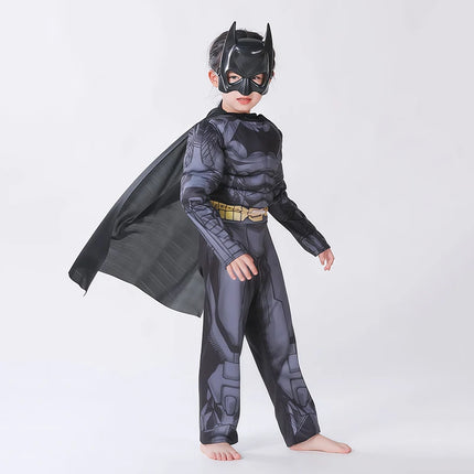 Kids Superhero Muscle Costume Jumpsuit Superhero Cosplay Jumpsuit Bodysuit Cloak Halloween Costume for Child