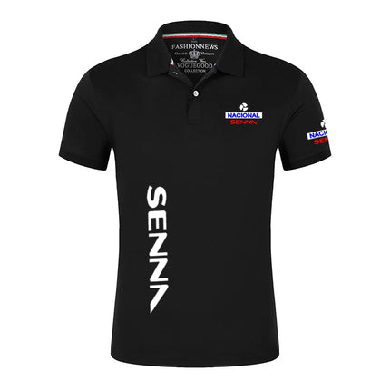 2025 Summer Ayrton Senna Print Casual Lapel Collar Breathable Solid Color Polo Shirt Men Trendy High Quality Cotton Short Sleeve