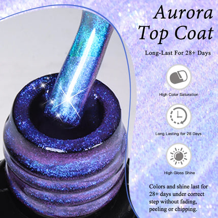 8ml Aurora Glitter Top Coat Gel Nail Polish Pearl Effect Semi Permanent Soak Off UV Gel LED Nail Art Varnish Nail Supplies DIY