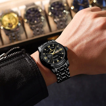 POEDAGAR Sport Casual Men's Wristwatch Waterproof Stainless Steel Luminous Original Men's Watch Date Week Men's Quartz Watches Reloj