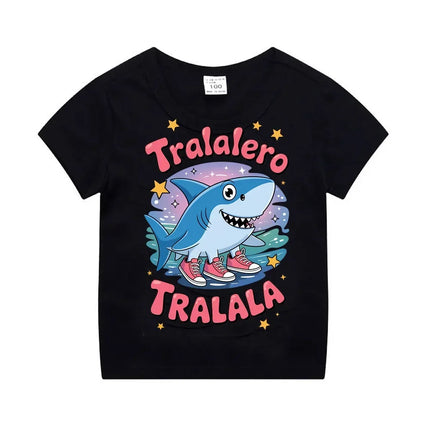 Funny T-shirt Italian Brainrot Tralalero Tralala  Animals Kids T-shirt Short Sleeve Tops Children Meme Cute Tee Summer Clothing