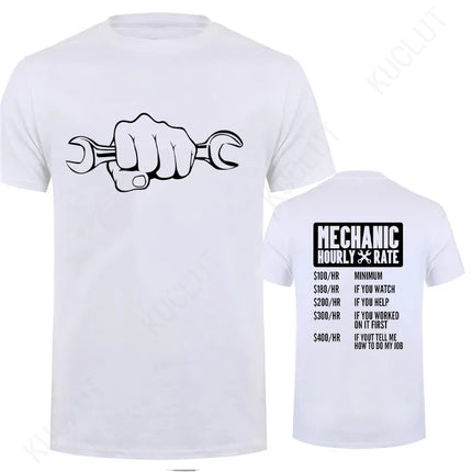 Men's T-Shirt Tops Mechanic Hourly Rate Unique Tee Shirt Male T-shirt Car Fix Engineer Graphic Design T-Shirt Clothing Gift Idea