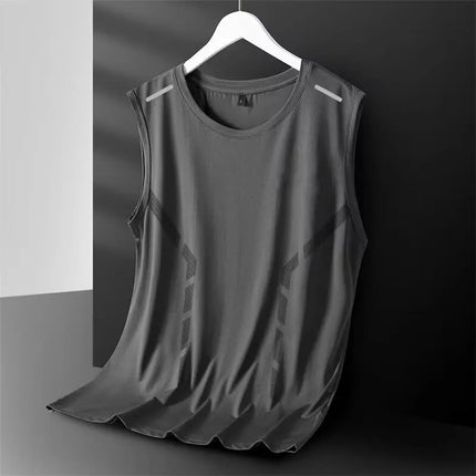 Tank Top Men's Trendy Thin Breathable Quick Drying Sports Casual Wide Shoulder Men's Round Neck Sleeveless T-shirt Trendy