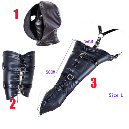 BDSM Leather Armbinder Restraint Fetish Bondage Handcuff Ankle Cuff Hood Mask Adult Game Set Erotic Accessorie Sex Toy for Women
