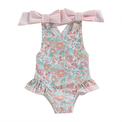 ma&baby 1-6Y Toddler Infant Kid Baby Girl Swimsuit Floral Print Bow Backless Swimwear Summer Beachwear Bathing Suit