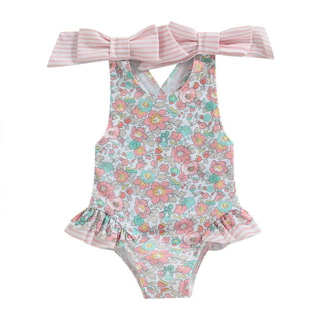 ma&baby 1-6Y Toddler Infant Kid Baby Girl Swimsuit Floral Print Bow Backless Swimwear Summer Beachwear Bathing Suit
