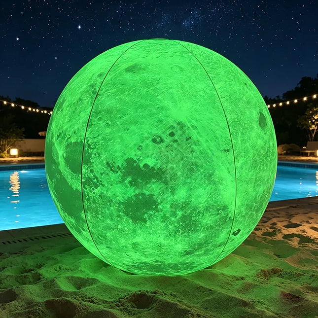 Pvc Inflatable 40cm Moon-Shaped 16-Color Changing Led Remote Control Light Ball for Outdoor Swimming Pool Floating Glowing Ball Outdoor Lawn Beach Decorative Ball