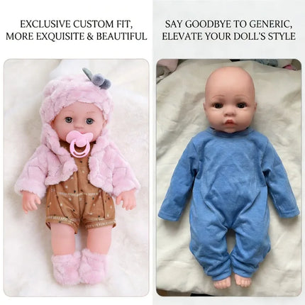 For 12 Inch 30cm Baby Reborn Dolls Outfits Clothing Carry Cot Cartoon Bear Winter Pajamas Jumpsuit Plush Clothes Accessories