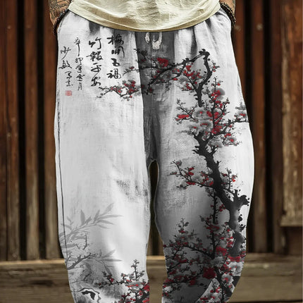 2026 Fashion New Japanese Sakura Ink Style 3D Printed Loose Straight Leg Pants Street Harajuku Casual Sports Pants Large Size