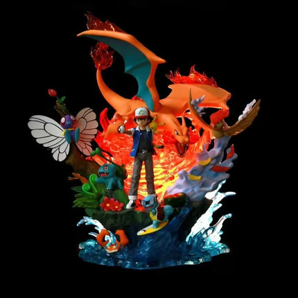 Pokemon Ash Ketchum Light Up Gk Anime Figure Charizard Squirtle Bulbasaur Collectible Statue Model For Adult Anime Collectors