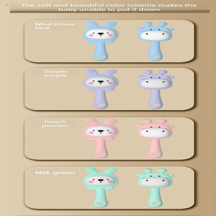 Food-Grade Silicone Baby Rattle Toy Set (Big Kangaroo, Bunny & Deer), Biteable for Baby Grasping Training