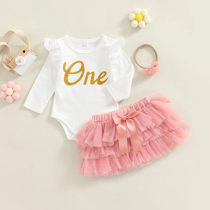 Ma&Baby 6-18M 1st Birthday Newborn Infant Baby Girls Clothes Set Princess One Letter Romper Tulle Shorts Headband Outfits d01