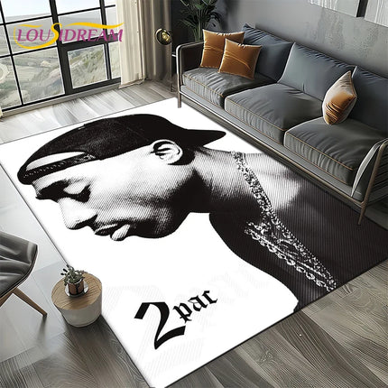 Rapper Eminem Tupac 2pac Hip-Hop Rap God Carpet Rug for Living Room Bedroom Home Sofa Decoration, Area Rug Non-slip Floor Mat
