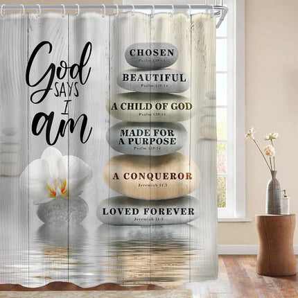 Pink Shower Curtain Bible Verse Scripture Christian Zen Stone Spa Meditation Relaxing Lotus Peach Blush Cloth Fabric Waterproof