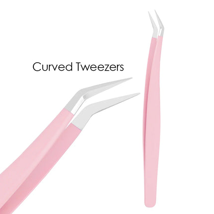 Wholesale Pink Color Anti-static Curved Lash Tweezers Application High Precision Durable Eyelashes Makeup Tools Easy to Operate
