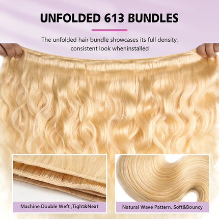 613 Blonde Bundles Human Hair Body Wave 12A Unprocessed Human Hair Brazilian Virgin Hair Weave Bundle Double Weft Hair Extension