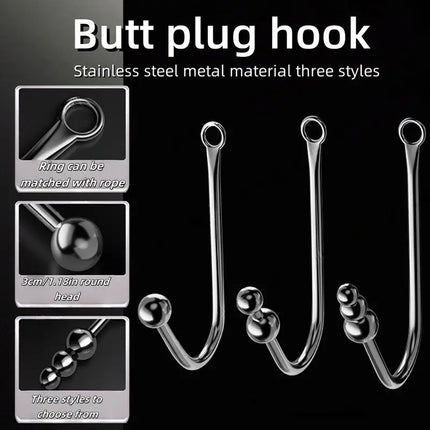 Stainless Steel Anal Hook With Anal Beads Hole Anal Hook Metal Butt Plug Anal Sex Toys Adult Product No Vibrator For Men Gay.