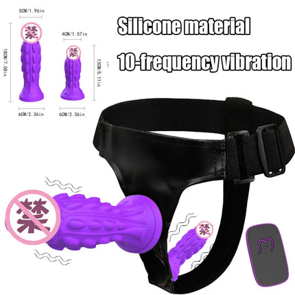 10-Frequency Vibrating Strap On Dildo Harness Silicone Remote Control Vibrator Sex Toy for Women Lesbian Couples Hands-Free Play