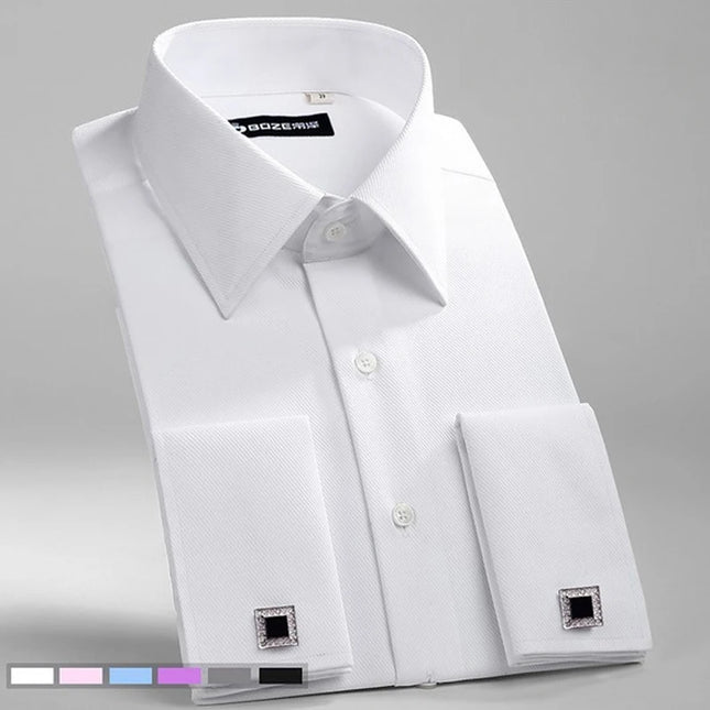 M-6XL Men's French Cuff Dress Shirt 2024 New White Long Sleeve Formal Business Buttons Male Shirts Regular Fit Cufflinks Shirt