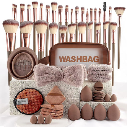 40pc Beauty Tool Combo Set - Complete Face Washing And Makeup Tools Kit