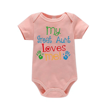 My Great Aunt Loves Me Funny Letter Print Newborn Baby Girl Boy Clothes Casual Short Sleeve Infant Romper Jumpsuit 0-24M