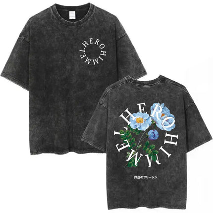 Anime Frieren: Beyond Journey's End Graphic Washed Vintage T-shirt Men's Women Fashion Short Sleeve Cotton Casual Loose T Shirts