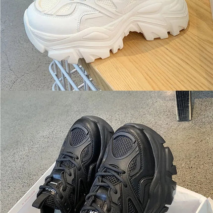 Women New Fashion Platform Sport Shoes Women 2024 New Summer Black Casual Chunky Sneakers Women Mesh Leather Platform Shoes