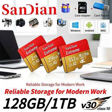 Original 512GB Micro TF Card V30 Class10 128GB Flash Card 256GB Memory Card for Surveillance/PC/MAC