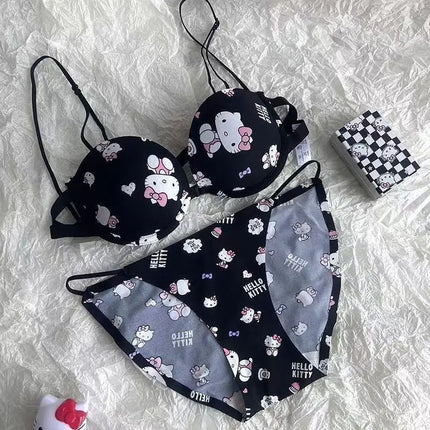 New Sanrio Kawaii Anime Hello Kitty Sweet Cute Cartoon Strapless Underwear Bra Small Breast Girls Bra Set Gift Wholesale
