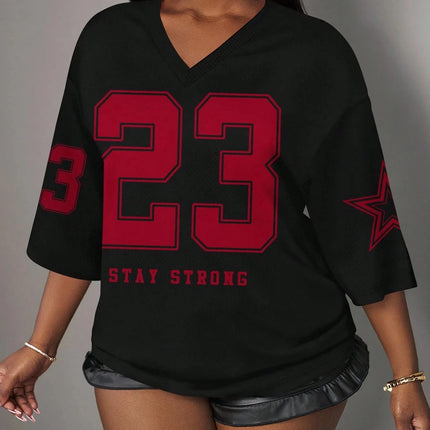  Casual Minimalist Letter NO.23 Graphic T-Shirt For Women Summer Sports Jersey Suitable For Basketball Games Y2k Ladies Clothes
