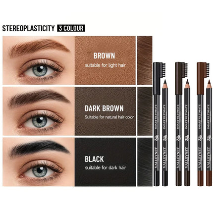 Ultra-fine Wooden Eyebrow Pencils with Brush Black and Brown Series, Matte Finish, Long-lasting Waterproof Formula Eye Makeup